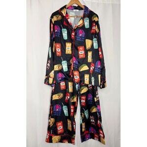 Sheshow Taco Bell Pajama Set XXL Black Satin Long Sleeve Shirt and Pants